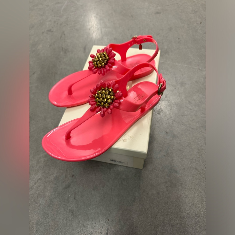 NIB Coach Hilda Jelly Pearlized Coral Pink Beaded Sandal size 8b - Picture 4 of 6